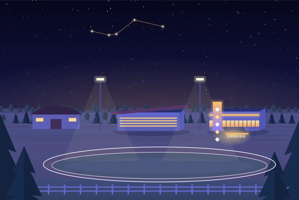 Raceway and fairground hall in Hanover at night