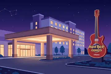 Hard Rock Ottawa entrance canopy and guitar sign