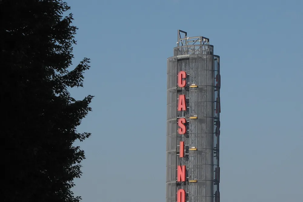 CASINO sign tower at Point Edward at dusk